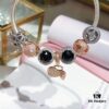 Pandora Cool Black Rose Double Heart Dual Charm Bracelet - Premium Replica with Authentic Materials