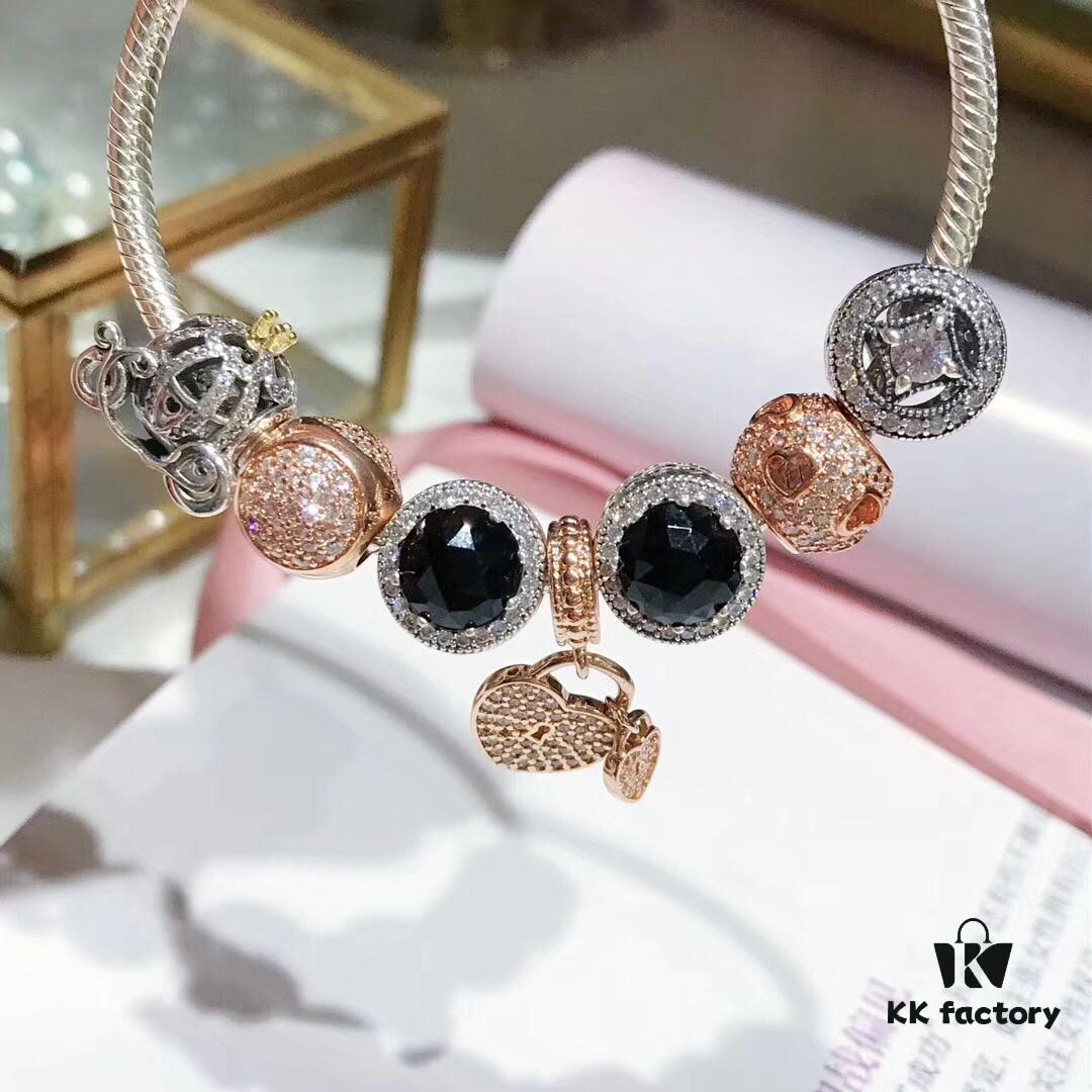 Pandora Cool Black Rose Double Heart Dual Charm Bracelet - Premium Replica with Authentic Materials