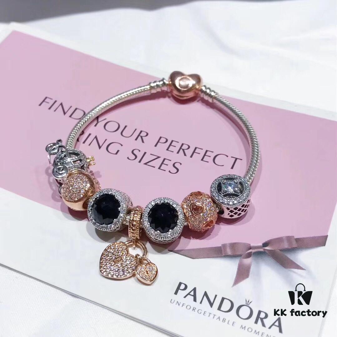 Pandora Cool Black Rose Double Heart Dual Charm Bracelet - Premium Replica with Authentic Materials