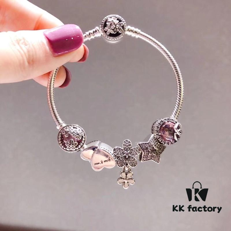 Pandora Pandora Poetry Flower Blooming Cherry Blossom Cat's Eye Sparkling Pink Daisy Valentine's Day Dual Heart Star Pendant S925 Sterling Silver Jewelry