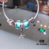Pandora Elegant Mint Green Eiffel Tower New Arrival! Night Glow Mint Glass Bead, Heart-to-Heart Charm, Eiffel Tower Pendant with S925 Silver