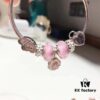 Pandora Pandora Silver Wire Pink Flower Blossom 🌺 New Arrival! Made with Counter Materials, Perfect 1:1 Craftsmanship, Quality Comparable to Authentic Store! Silver Wire Pink Faceted Crystal, Cherry Blossom Spacer Beads, Heart-to-Heart 💕, Pink Diamond Flower Pendant, S925 Silver with Original Packaging!