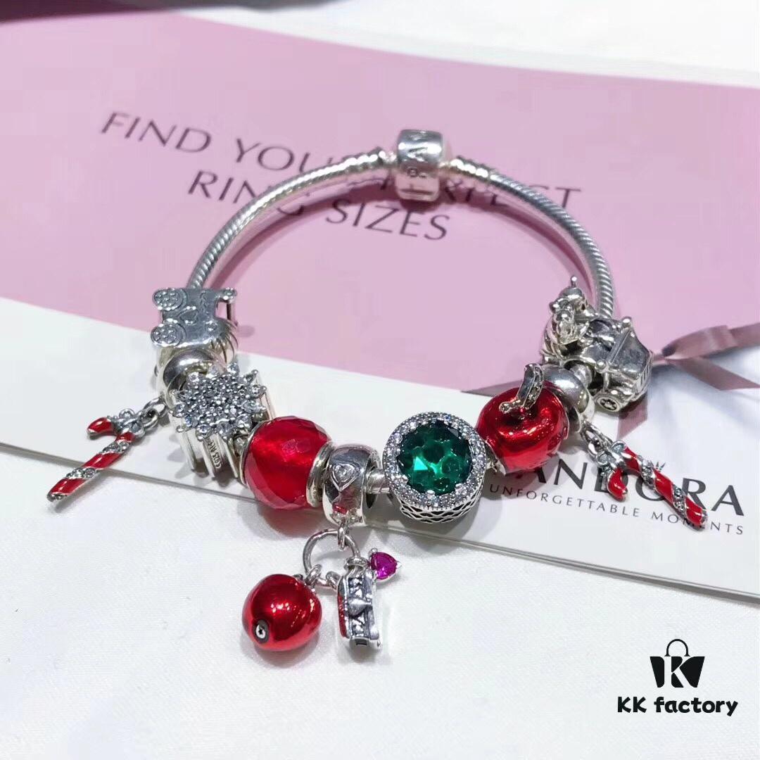 Pandora Disney Snow White Apple and Heart Christmas Limited Edition Bracelet - Red and Green Color Block Design, Imitation Cabinet Quality with S925 Sterling Silver