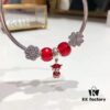 Pandora Red God of Wealth New Arrival! Red Faceted Glass with Snowflake Bead and Four-Leaf Clover Clasp, S925 Silver