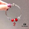 Pandora Red God of Wealth New Arrival! Red Faceted Glass with Snowflake Bead and Four-Leaf Clover Clasp, S925 Silver