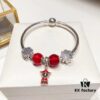 Pandora Red God of Wealth New Arrival! Red Faceted Glass with Snowflake Bead and Four-Leaf Clover Clasp, S925 Silver