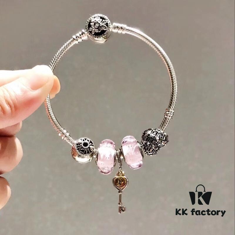 Pandora Pink Bubble Key Pendant - New Arrival! Premium Quality, S925 Sterling Silver, Valentine's Love Bead & Heart Charm, Pink Resin Cabochon, Authentic-Like Craftsmanship with Official Packaging