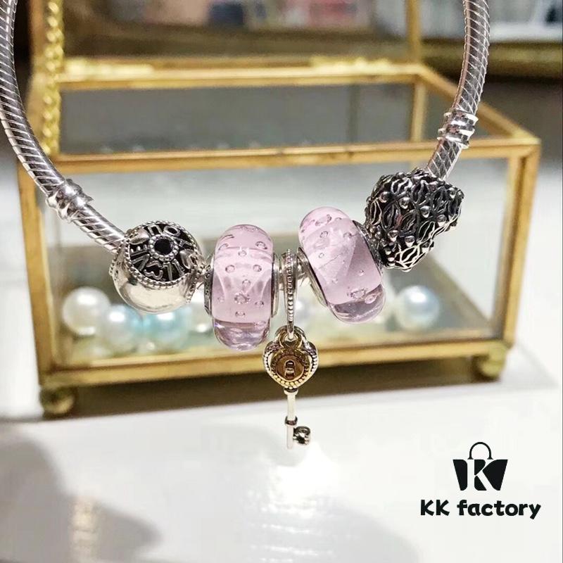 Pandora Pink Bubble Key Pendant - New Arrival! Premium Quality, S925 Sterling Silver, Valentine's Love Bead & Heart Charm, Pink Resin Cabochon, Authentic-Like Craftsmanship with Official Packaging