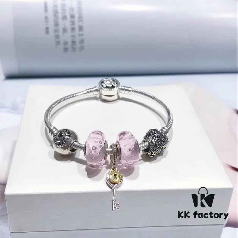 Pandora Pink Bubble Key Pendant - New Arrival! Premium Quality, S925 Sterling Silver, Valentine's Love Bead & Heart Charm, Pink Resin Cabochon, Authentic-Like Craftsmanship with Official Packaging