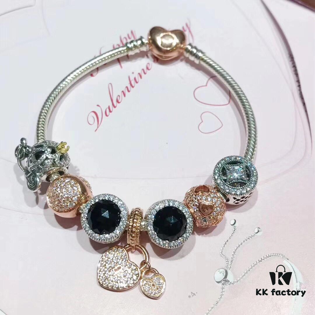 Pandora Cool Black Rose Double Heart Dual Charm Bracelet - Premium Replica with Authentic Materials