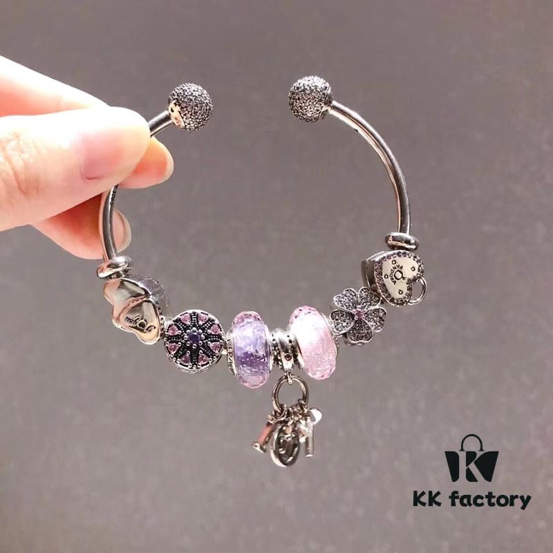 Pandora Pink and Purple Two-Tone Sparkling Diamond Love New Arrival! S925 Sterling Silver with Boutique Packaging