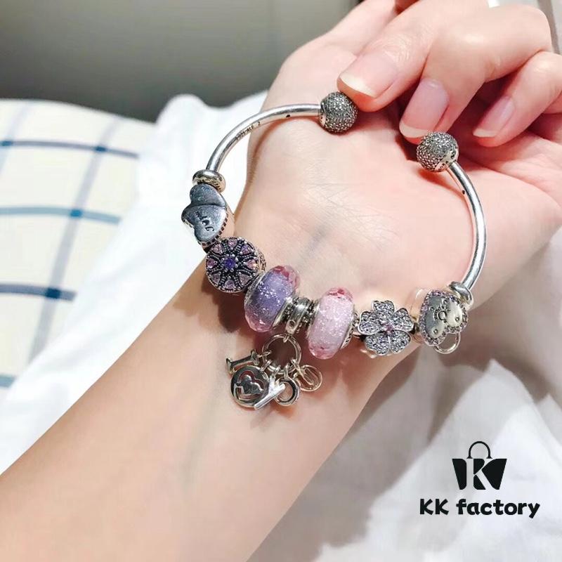 Pandora Pink and Purple Two-Tone Sparkling Diamond Love New Arrival! S925 Sterling Silver with Boutique Packaging