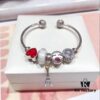 Pandora Pandora Colorful World New Arrival! White Faceted Glass, Sparkling Diamond-Cut Cat Eye Bead, Color-Block Smiling Lip Charm Paired with Valentine's Day Heart Enamel Bead and Romantic Eiffel Tower Pendant, Made with S925 Silver and Official Packaging