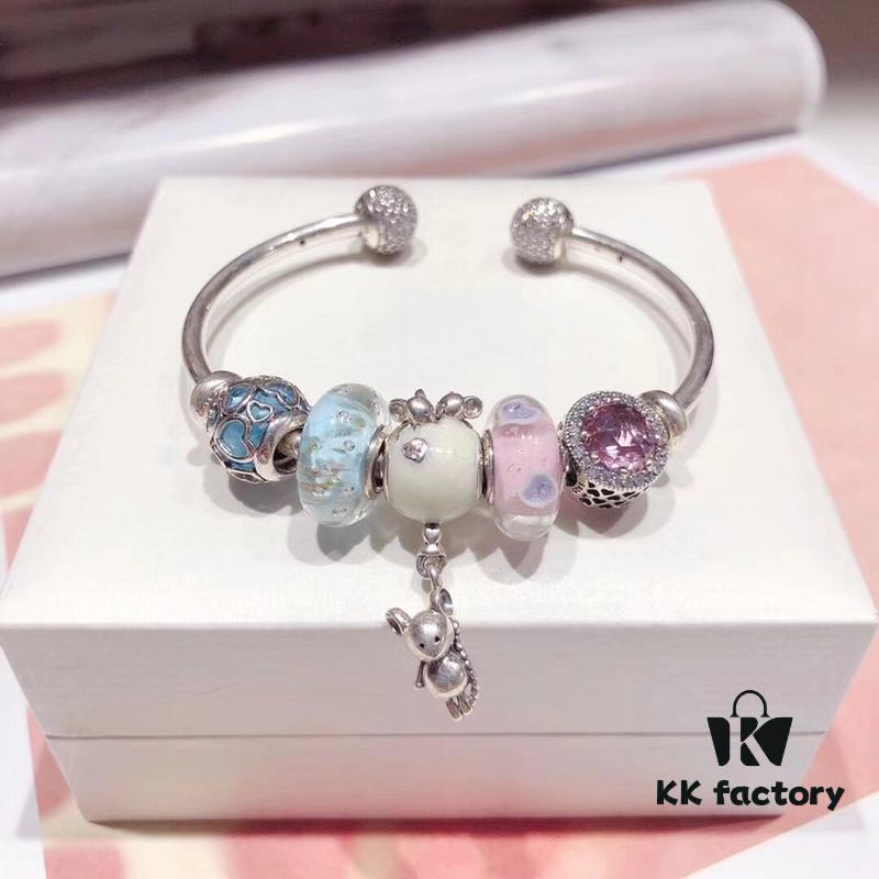Pandora Couples Color-Block Confession Balloon 💕 New Arrival! Mint Enamel with Pink Mosaic Heart, Sparkling Cat's Eye Stone, Interwoven Love Design, White Mickey Mouse Pendant, 925 Sterling Silver