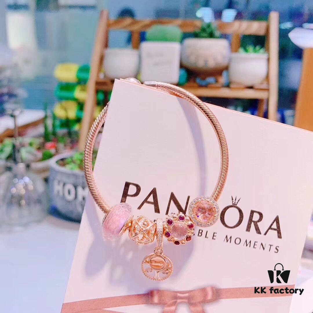Pandora Rose Olive Tree New Arrival, Rose Gold-Tone Bead with Pink Faceted Glass, Sparkling Pink Cat's Eye, Openwork Galaxy and Olive Tree Pendant, S925 Sterling Silver with Official Retail Packaging