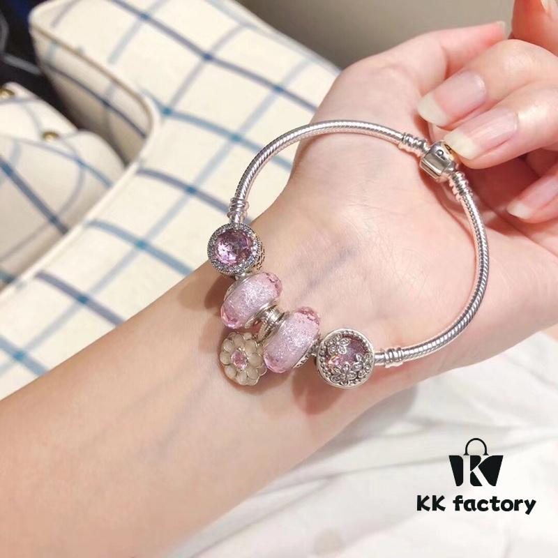 Pandora Pandora Silver Wire Pink Flower Blossom 🌺 New Arrival! Highest Quality Available, Compatible with Official Store Cleaning! Made with Authentic Materials for Perfect One-to-One Replication!
