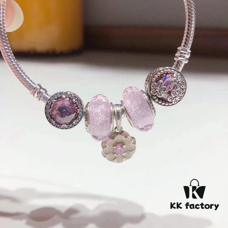 Pandora Pandora Silver Wire Pink Flower Blossom 🌺 New Arrival! Highest Quality Available, Compatible with Official Store Cleaning! Made with Authentic Materials for Perfect One-to-One Replication!