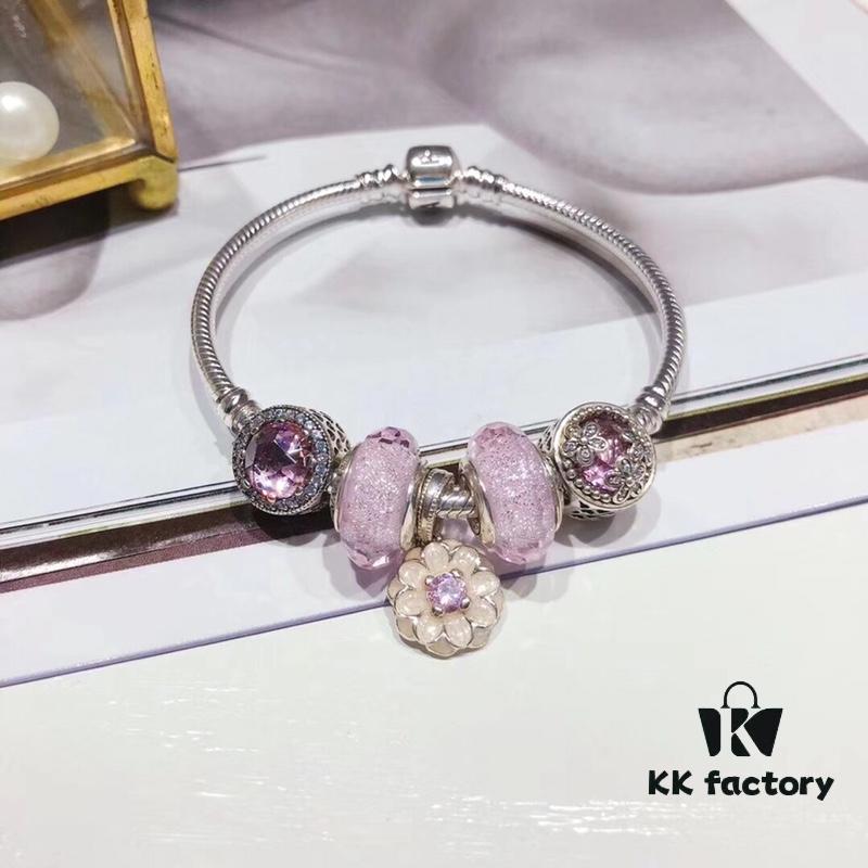 Pandora Pandora Silver Wire Pink Flower Blossom 🌺 New Arrival! Highest Quality Available, Compatible with Official Store Cleaning! Made with Authentic Materials for Perfect One-to-One Replication!