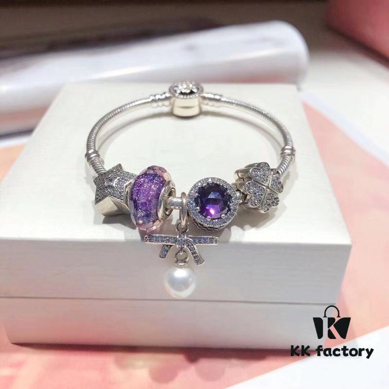 Qixi Gift 🎁 [Proxy Purchase Level] Pandora Purple Sparkling Diamond Bow 🎀 Pearl Pendant New Arrival!