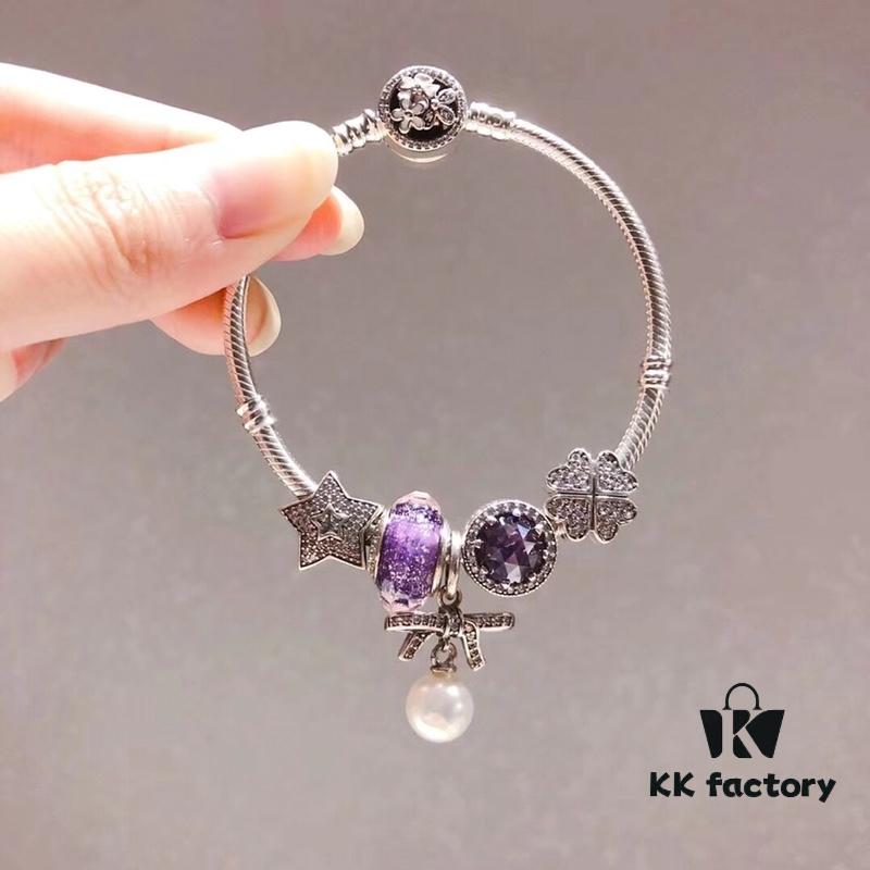 Qixi Gift 🎁 [Proxy Purchase Level] Pandora Purple Sparkling Diamond Bow 🎀 Pearl Pendant New Arrival!