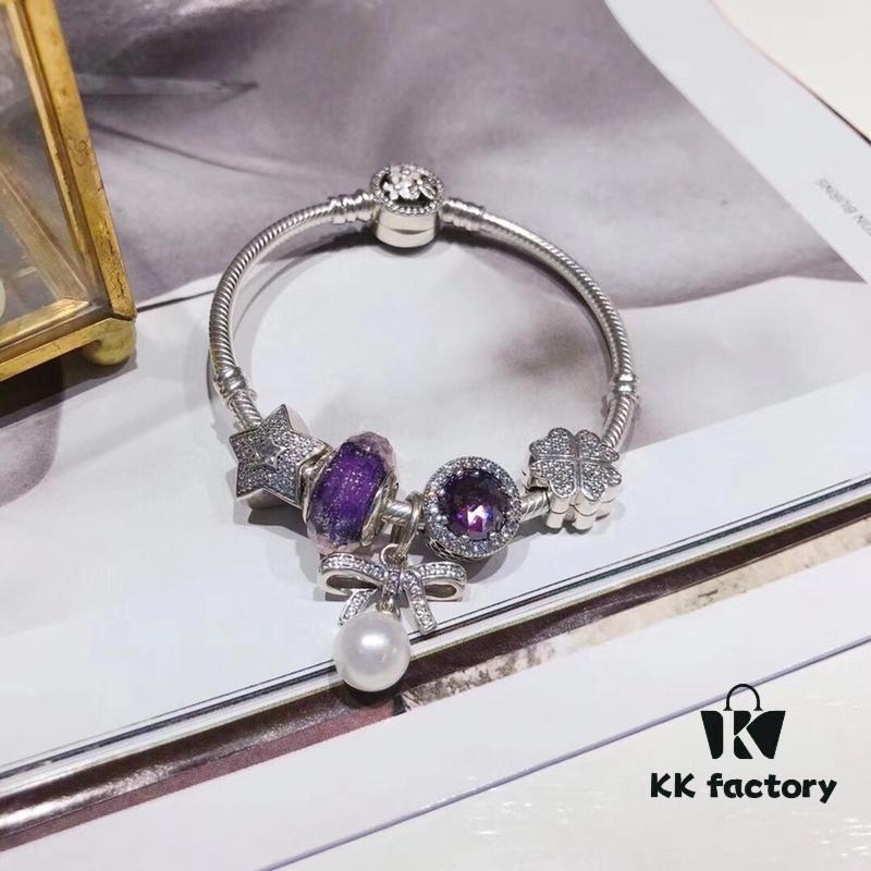 Qixi Gift 🎁 [Proxy Purchase Level] Pandora Purple Sparkling Diamond Bow 🎀 Pearl Pendant New Arrival!