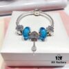 Pandora Bubble Blue Sparkling Diamond Heart Lock and Key Pendant