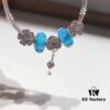 Pandora Bubble Blue Sparkling Diamond Heart Lock and Key Pendant
