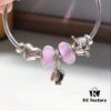 Pandora Afternoon Tea Collection - Elegant Purple Glow Bead with Heart Bow, Teapot Fairy, and Pink Cup Design