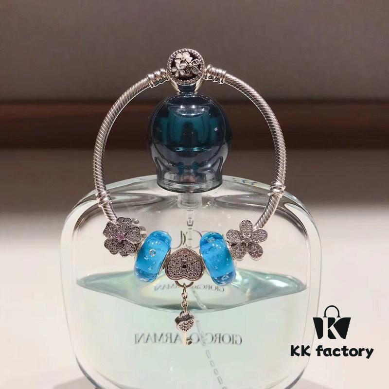 Pandora Bubble Blue Sparkling Diamond Heart Lock and Key Pendant