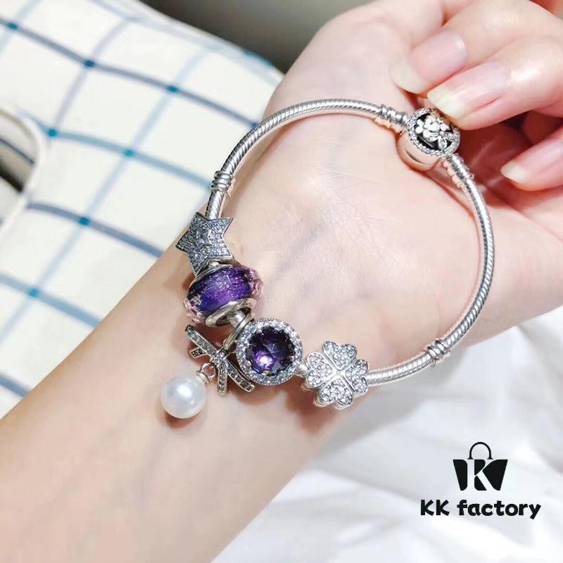 Qixi Gift 🎁 [Proxy Purchase Level] Pandora Purple Sparkling Diamond Bow 🎀 Pearl Pendant New Arrival!