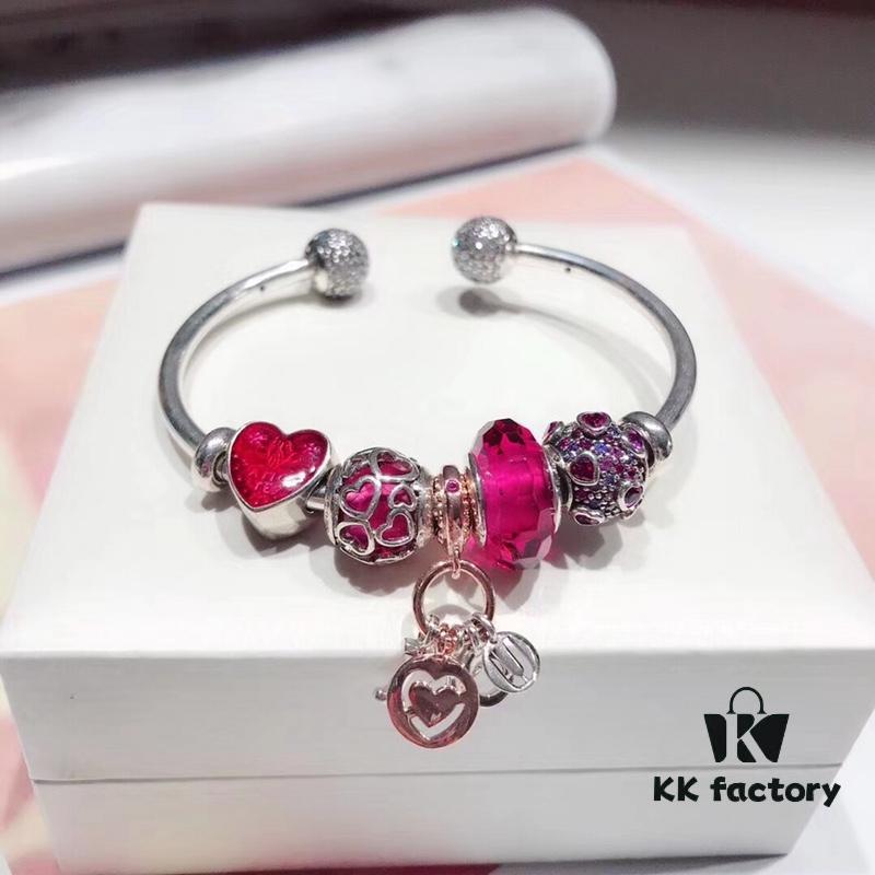 Pandora Rose Love Heart Charm in Crimson Faceted Glass with Sparkling Amethyst Bead