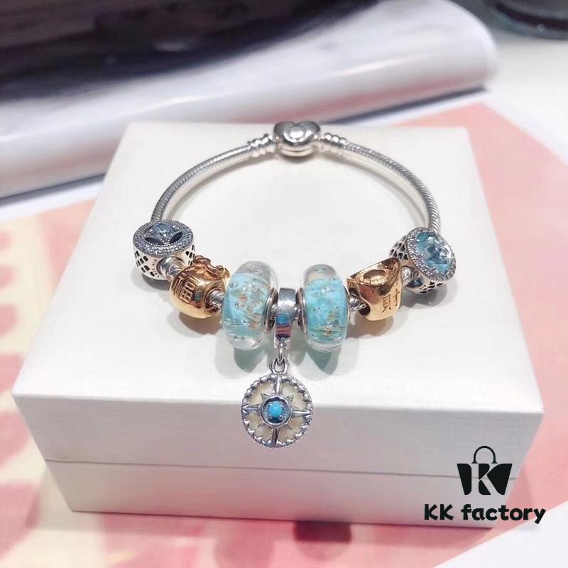 Pandora Pandora Gold Thread Light Mint North Star New Arrival! Made with counter materials, perfectly crafted one-to-one, quality comparable to counter products! A bag full of happiness, wealth-attracting money pouch, coin bead mint cat's eye, North Star pendant, S925 silver with original counter packaging!