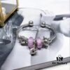 Pandora Afternoon Tea Collection - Elegant Purple Glow Bead with Heart Bow, Teapot Fairy, and Pink Cup Design