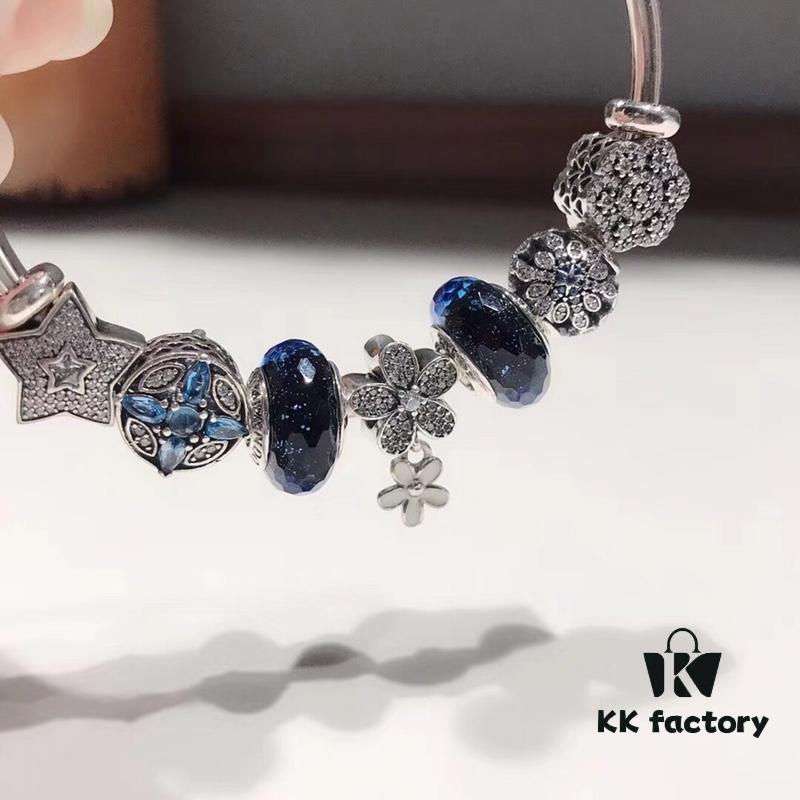 Pandora Midnight Blue Snowflake Sparkling Diamond Daisy New Arrival! Premium Replica with Original Materials, 1:1 Craftsmanship, Comparable to Store Quality!