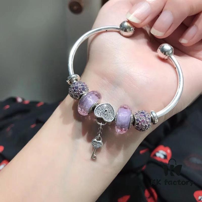 Pandora Pandora Silver Wire Purple Sparkling Diamond Key 🔑 New Arrival! Perfectly Crafted with Counter Material One-to-One, Quality Comparable to Counter! Silver Wire Purple Faceted Glass, Fan Sparkling Beads Lucky Charm, Sparkling Diamond Key 🔑 Pendant, S925 Silver with Original Counter Packaging!