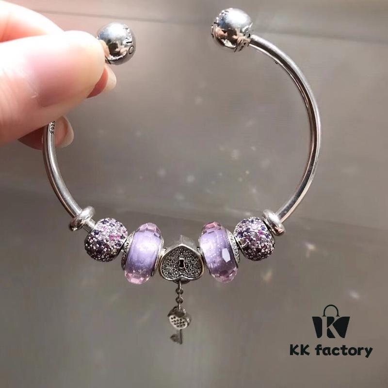 Pandora Pandora Silver Wire Purple Sparkling Diamond Key 🔑 New Arrival! Perfectly Crafted with Counter Material One-to-One, Quality Comparable to Counter! Silver Wire Purple Faceted Glass, Fan Sparkling Beads Lucky Charm, Sparkling Diamond Key 🔑 Pendant, S925 Silver with Original Counter Packaging!