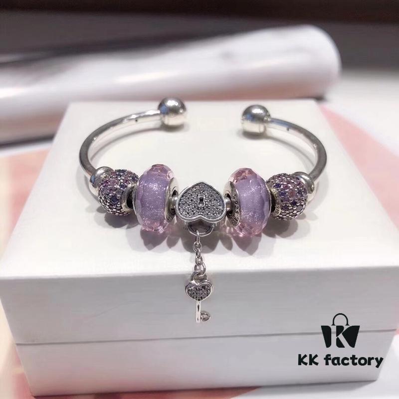 Pandora Pandora Silver Wire Purple Sparkling Diamond Key 🔑 New Arrival! Perfectly Crafted with Counter Material One-to-One, Quality Comparable to Counter! Silver Wire Purple Faceted Glass, Fan Sparkling Beads Lucky Charm, Sparkling Diamond Key 🔑 Pendant, S925 Silver with Original Counter Packaging!