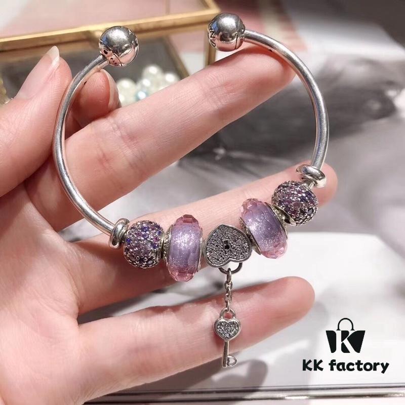 Pandora Pandora Silver Wire Purple Sparkling Diamond Key 🔑 New Arrival! Perfectly Crafted with Counter Material One-to-One, Quality Comparable to Counter! Silver Wire Purple Faceted Glass, Fan Sparkling Beads Lucky Charm, Sparkling Diamond Key 🔑 Pendant, S925 Silver with Original Counter Packaging!