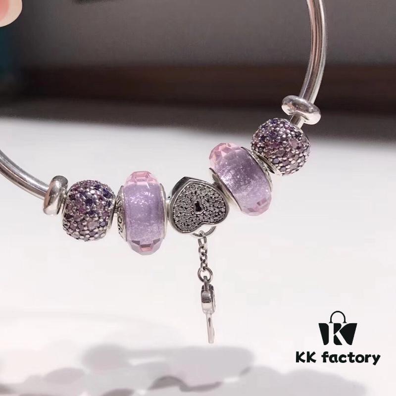 Pandora Pandora Silver Wire Purple Sparkling Diamond Key 🔑 New Arrival! Perfectly Crafted with Counter Material One-to-One, Quality Comparable to Counter! Silver Wire Purple Faceted Glass, Fan Sparkling Beads Lucky Charm, Sparkling Diamond Key 🔑 Pendant, S925 Silver with Original Counter Packaging!
