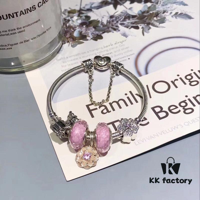 Pandora Disney Mickey Mouse Pink Enamel Flower Charm Bracelet - High-Quality Replica with S925 Sterling Silver