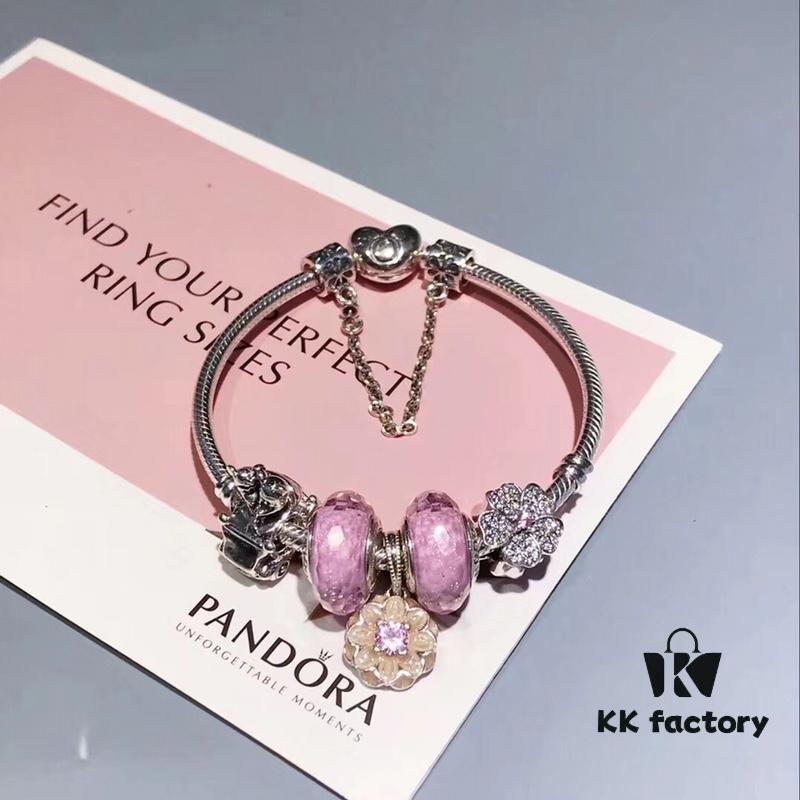 Pandora Disney Mickey Mouse Pink Enamel Flower Charm Bracelet - High-Quality Replica with S925 Sterling Silver