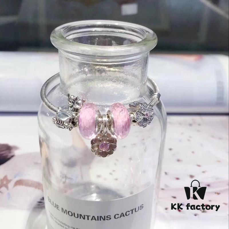 Pandora Disney Mickey Mouse Pink Enamel Flower Charm Bracelet - High-Quality Replica with S925 Sterling Silver