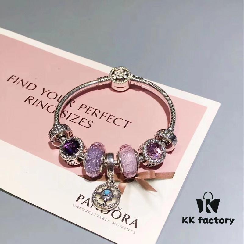 Pandora Imitation Level: Two-Tone Romantic Pink-Purple North Star New Arrival! Silver Wire with Pink-Purple Faceted Glass, Sparkling Pink-Purple Cat's Eye, North Star Pendant, S925 Silver with Original Retail Packaging!