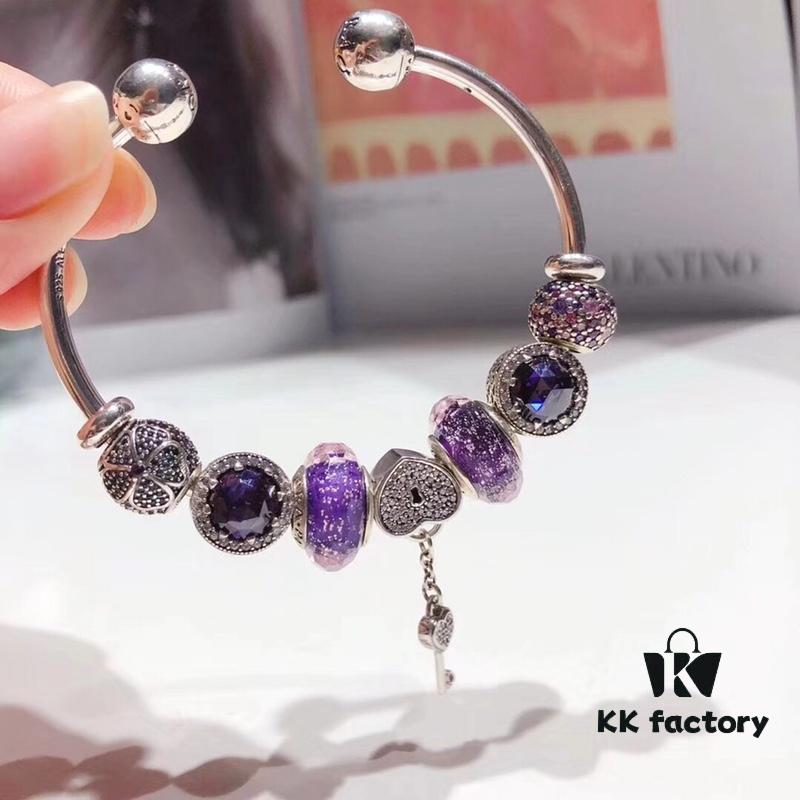 Pandora Purple Sparkling Diamond Heart Key Pendant - New Arrival
