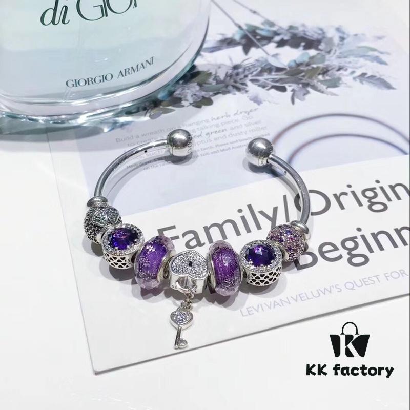 Pandora Purple Sparkling Diamond Heart Key Pendant - New Arrival