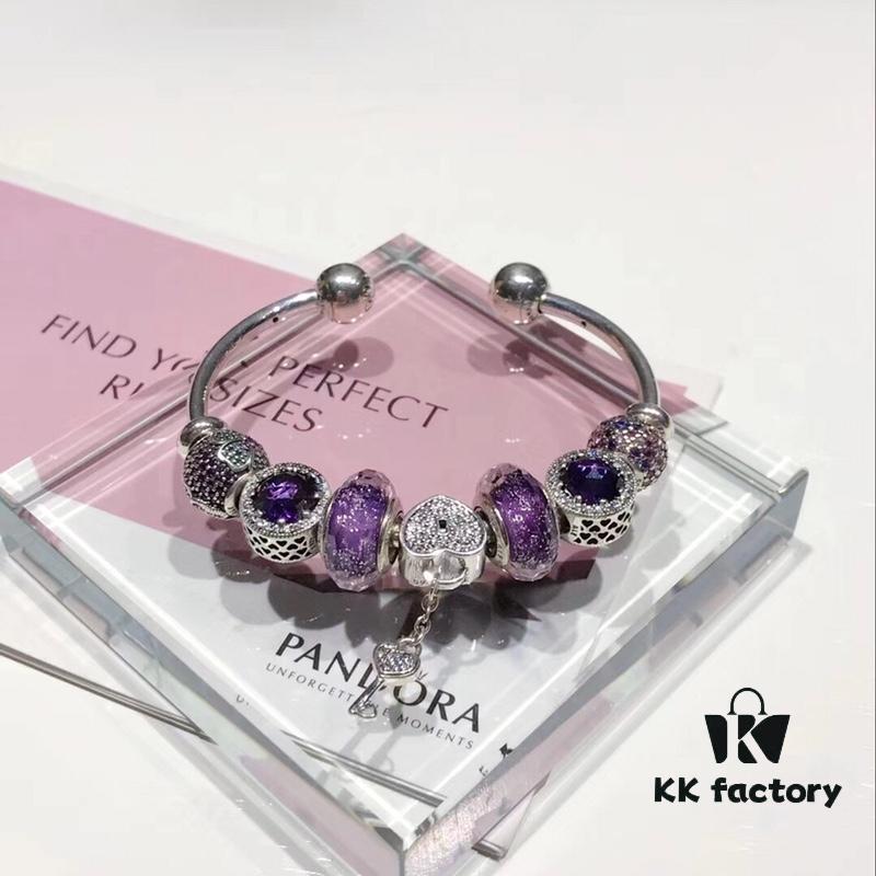 Pandora Purple Sparkling Diamond Heart Key Pendant - New Arrival