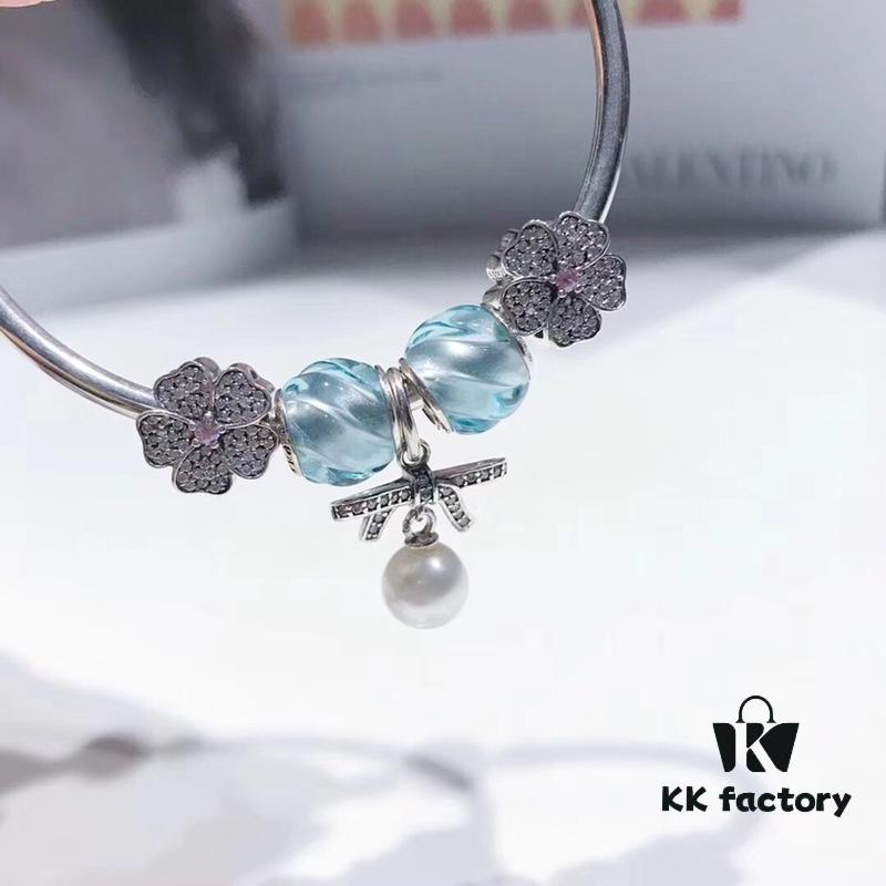 Pandora Aqua Blue Spiral Pearl Bow New Arrival! Premium Replication with Store-Quality Materials