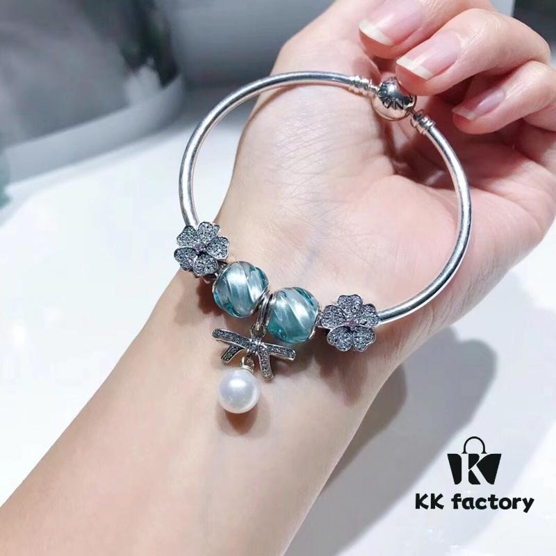 Pandora Aqua Blue Spiral Pearl Bow New Arrival! Premium Replication with Store-Quality Materials