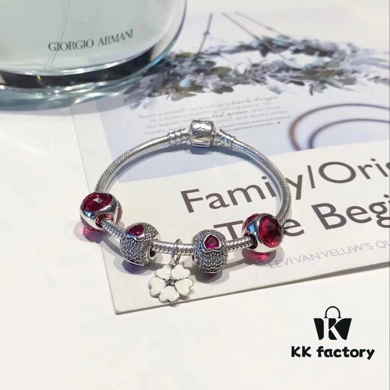 Pandora Rose Red Sparkling Diamond Flower New Arrival! Sparkling Heart Bead, Three-Sided Rose Cat's Eye, Elegant Flower Pendant, S925 Silver with Original Retail Packaging!