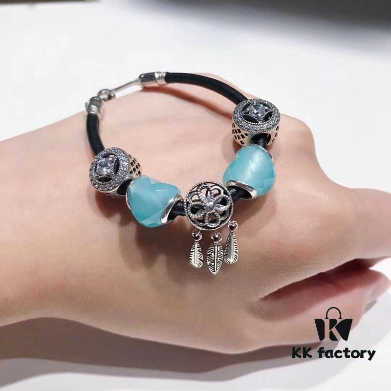 Special Offer! Pandora Mint Green Heart Dreamcatcher New Arrival! Made with counter materials, 1:1 perfect replication, quality comparable to official store version! Heart-shaped light mint glass bead, sparkling rhinestone charm, lucky coin charm, openwork dreamcatcher shell pendant, S925 silver with original packaging!